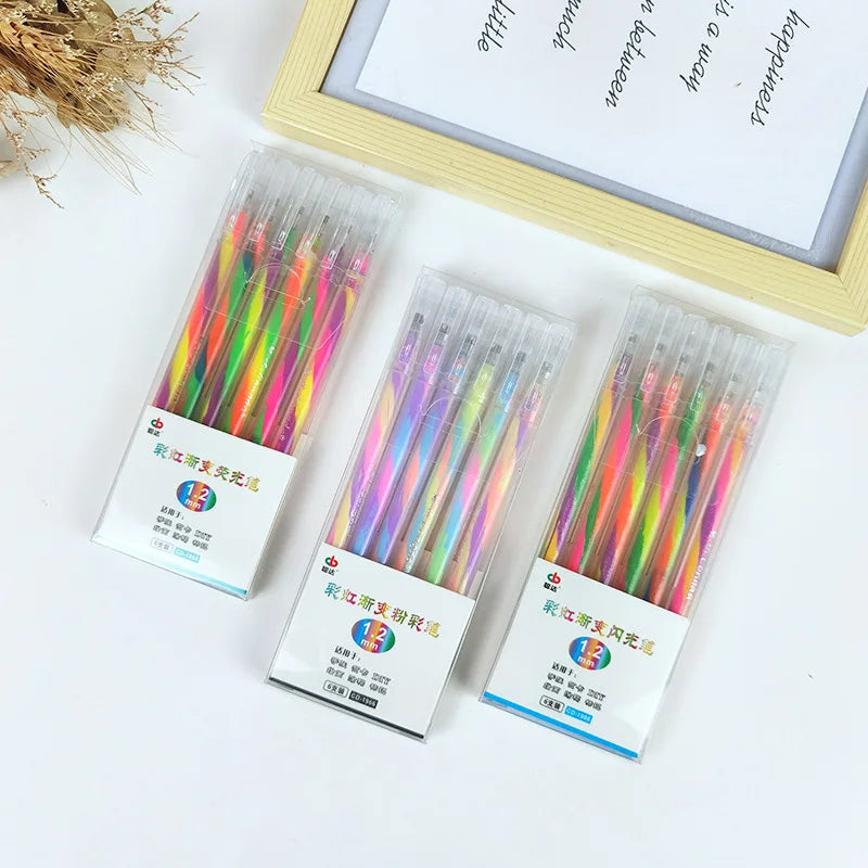 Rainbow Multicolor Gel Pens, 6 Pcs,1.2mm Medium Point Smooth Writing Pens, for Class Notes,Artist ,Journaling Note Taking Qme 3 boxs mix colors