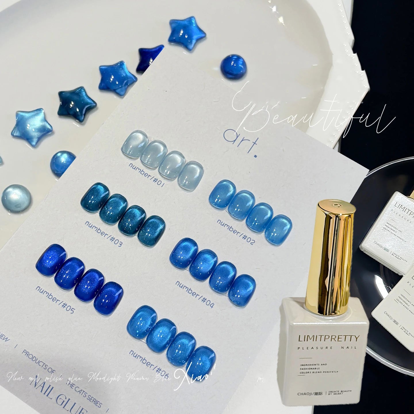 Ocean Blue Cat Eye Gel Polish, High Density Sparkle Glass Bead Magnetic Nail Art, Summer Nail Soak Off UV LED Polish Manicure Qme 6pcs 15ml