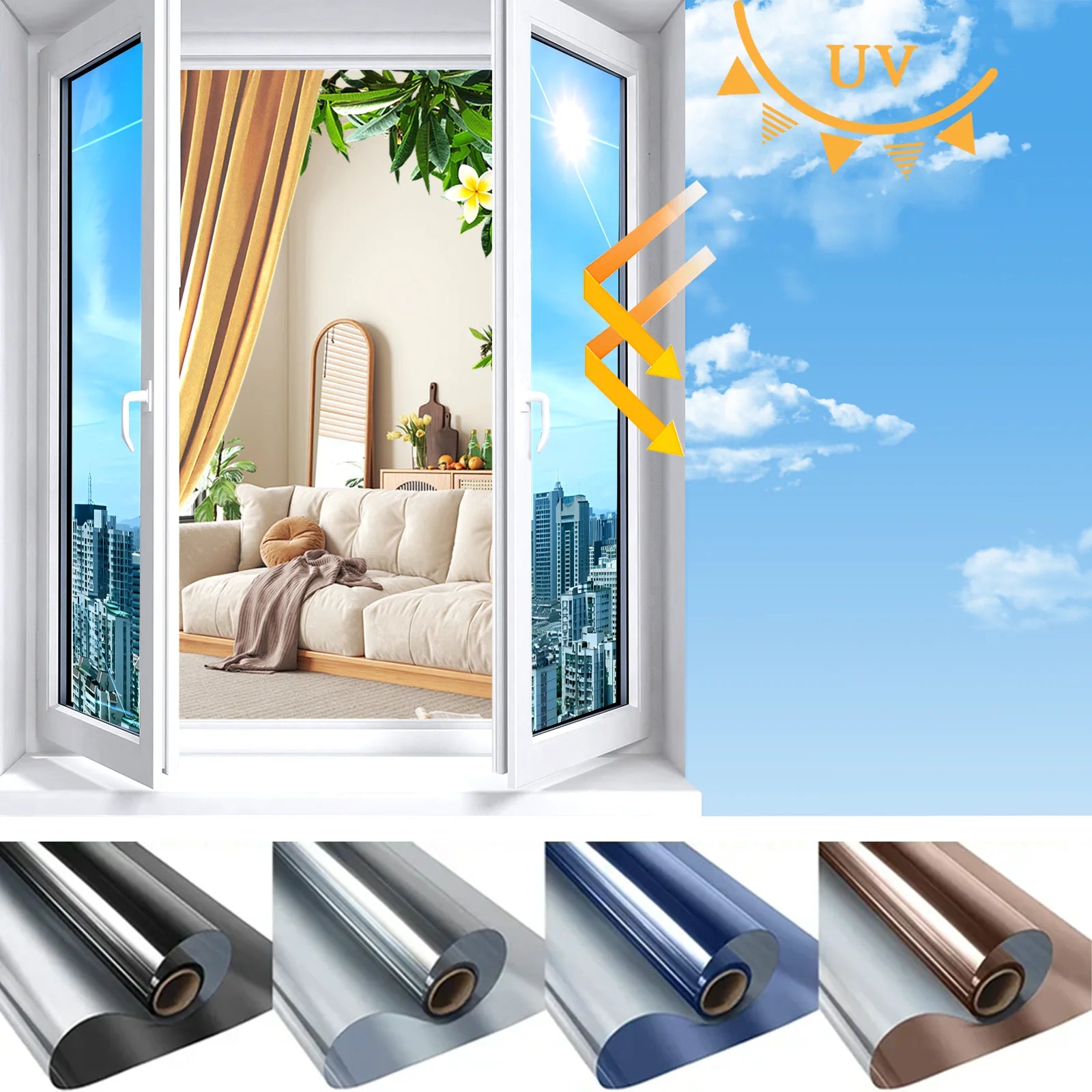 House Window Tint Privacy Film Non Adhesive Vinyl Mirror Foil Anti Look Heat Car Glass Screen Stickers Rolls UV Protection Tools Qme