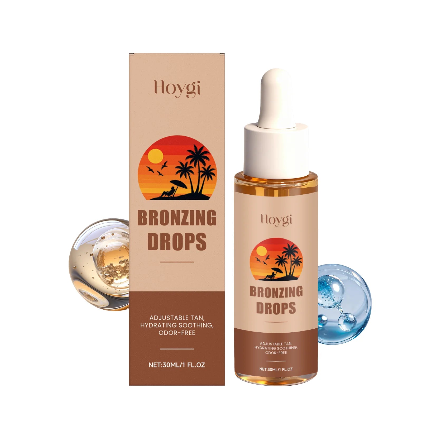 Sunless Tanning Drops Bronzing Drops for Face Gradual Natural-Looking Tan Mixable with Moisturizer Hydrating & Nourishing Vegan Qme 30ml Boxed