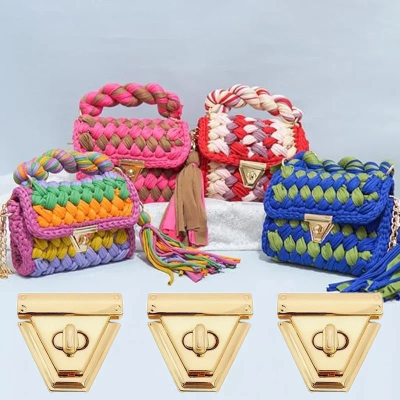 Metal Triangle Turn Lock Clasp Gold Purse Locks Hardware DIY Handbag Closure Buckle Replacement Lock For Crochet Knitted Bag Qme