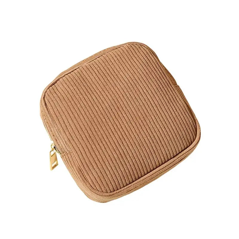 Makeup & Sanitary Napkin Case, Portable Travel Organizer for Lipstick,Small Storage Bag for Women & Girls Qme Brown
