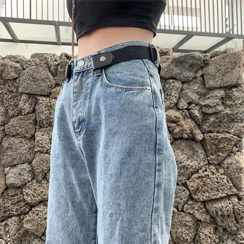 Canvas Adjustable Elastic Waist Band Invisible Belt Buckle-free Belts Qme