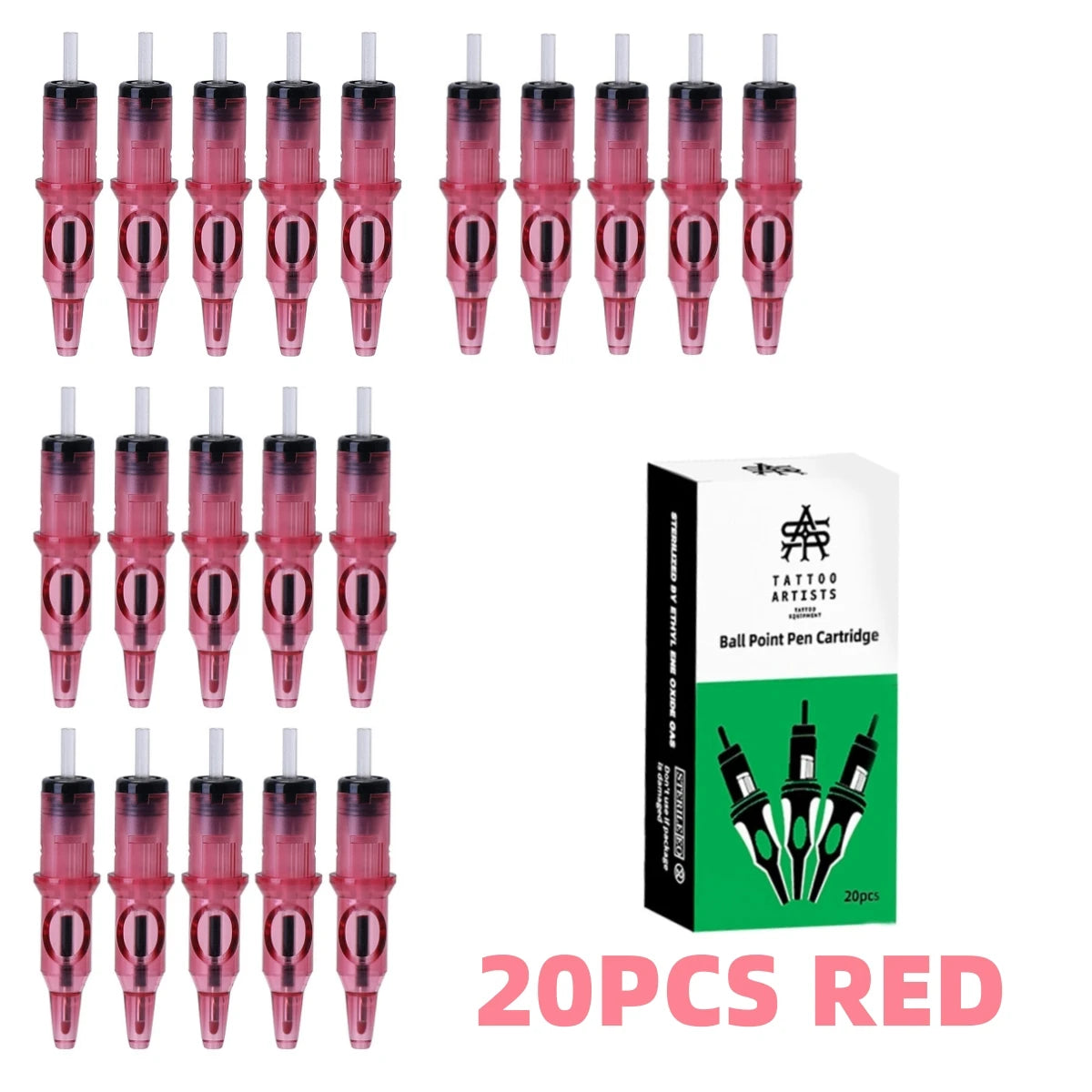 New Ball Point Pen Tattoo Cartridge Needles 5 Colors Practice Needles Drawing For Motor Tattoo Pen Grip Cartridge Supplies Qme 20PCS Red