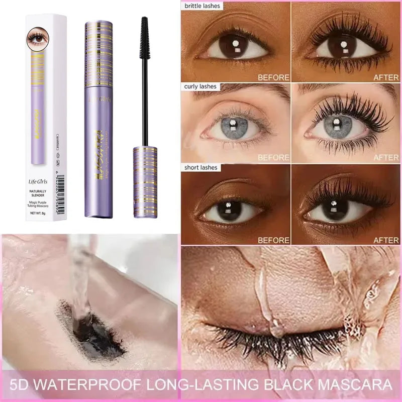 Eye Black Mascara Waterproof Lengthens Eyelashes Extension Silk Fiber Mascare Eye Makeup for Women Cosmetic Korean Make up Qme