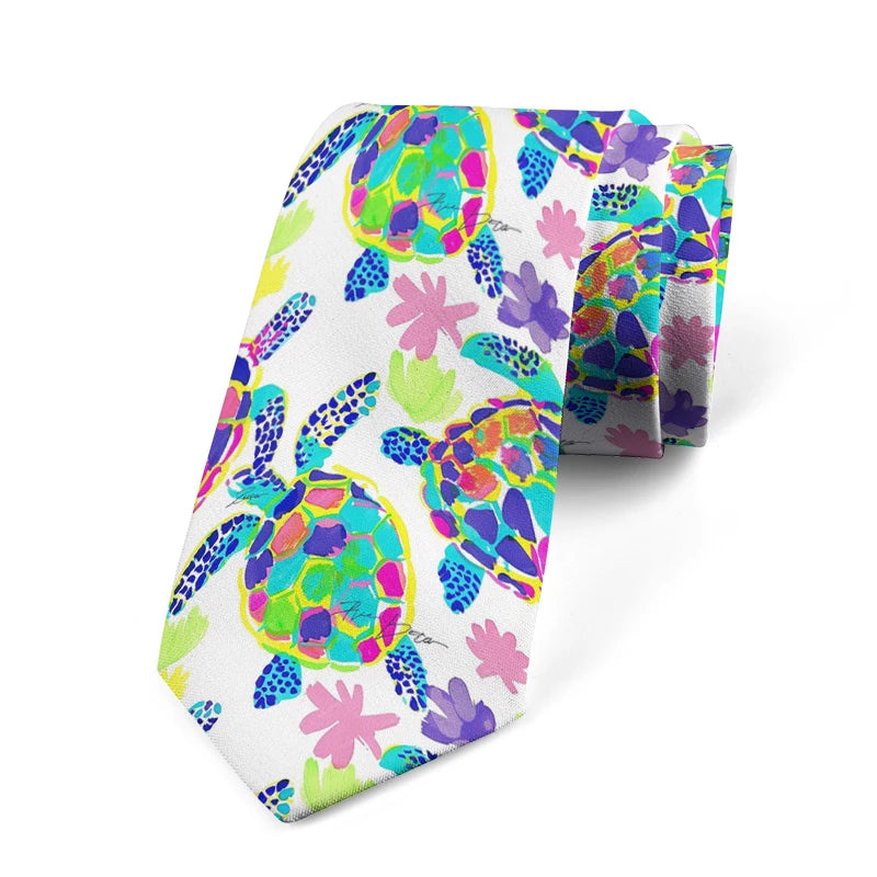 Funny Cartoon Tortoise Print Tie Unisex Fashion Business Men's Casual Qme style2