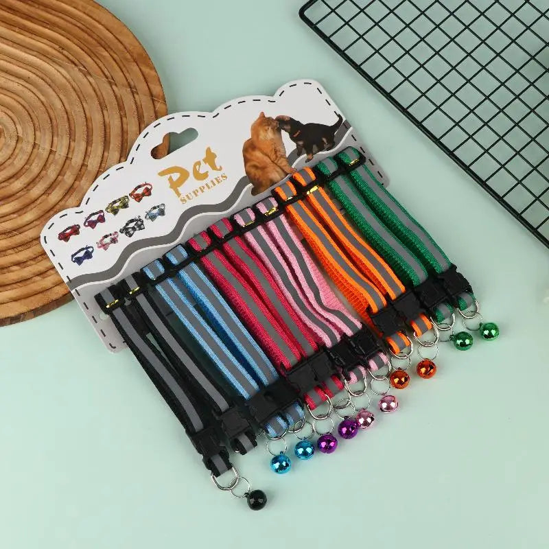 6 Colors Pet Cat Puppy Buckle Collar Bell Footprint Mix Anti-lost Dog Qme