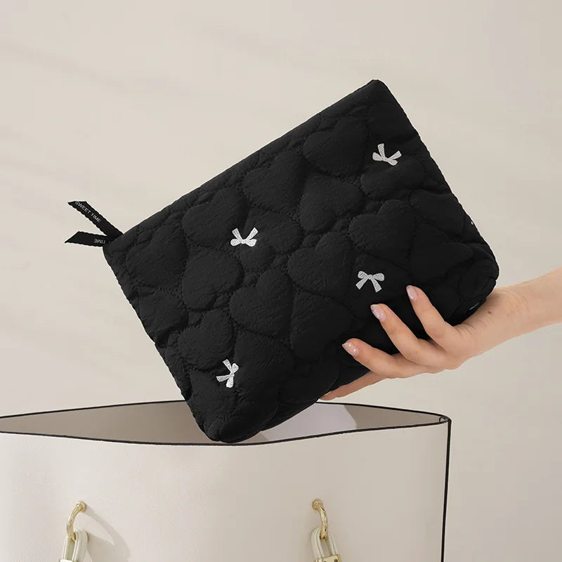 A New Bow Pattern Women Makeup Bag, Zipper Cosmetic Organizer Pouch, Portable Travel Wash Toiletry Storage Bag for Ladies Qme
