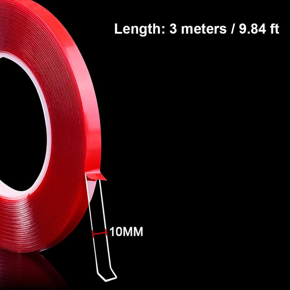9.84FT Transparent Acrylic Double Sided Tape 6-30mm Width Ultra-strong Self-adhesive Heavy Duty Tape for Home Decoration Qme 10mm 3pcs