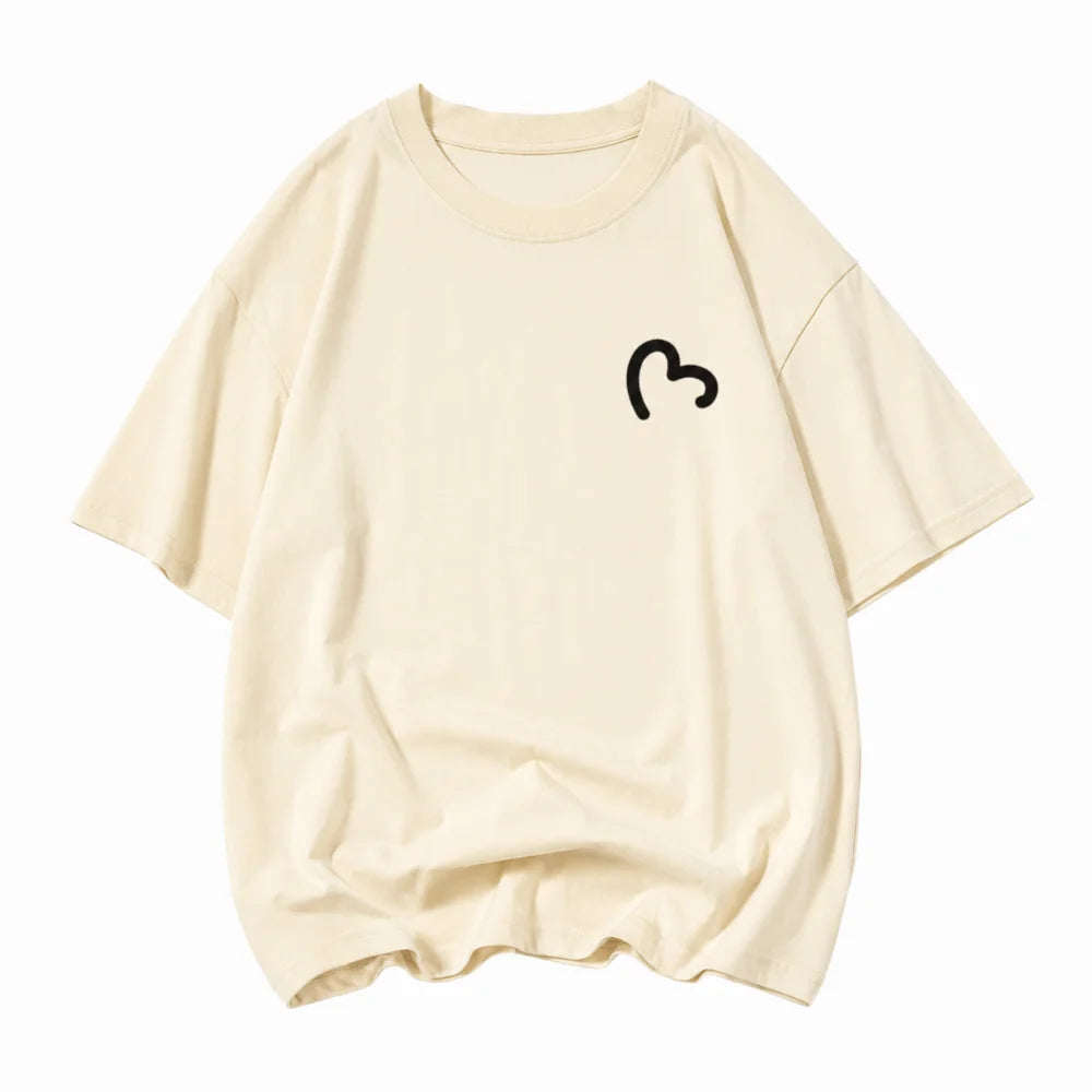 Fashion Round Neck Oversized T-shirt Loose Fit Simple Couple Outfits Qme Apricot L