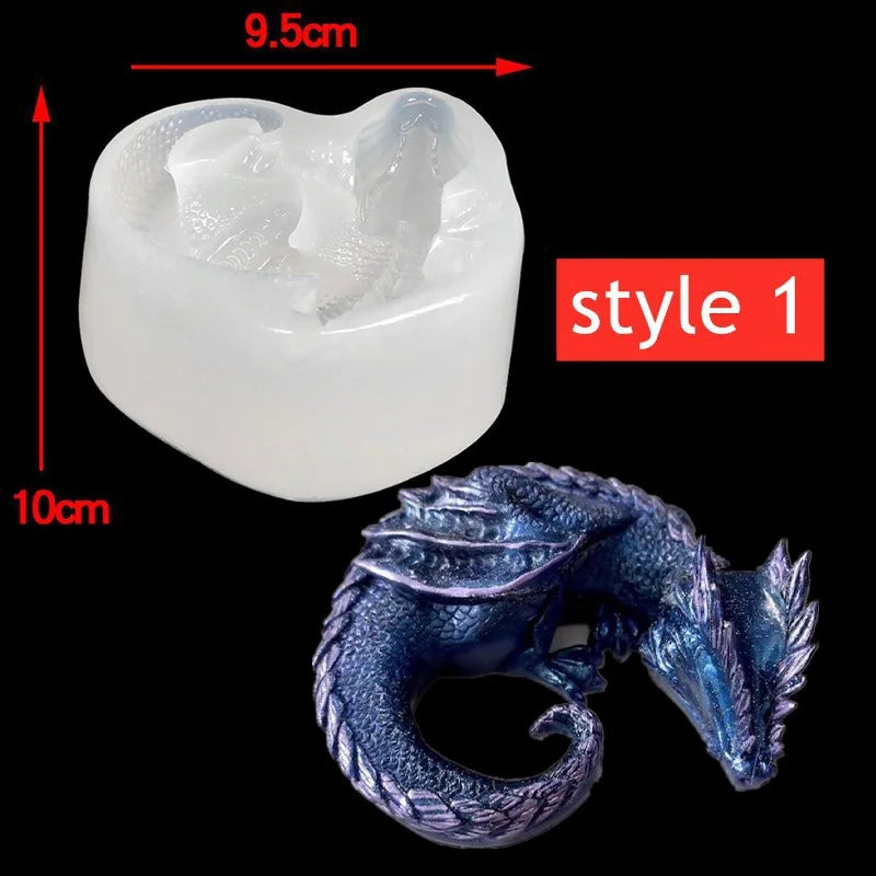 3 Styles Mirror Sleepy Dragon Dinosaur Sea Dragon Egg Silicone Mold for Resin Crafts DIY Epoxy Resin Molds Silicone Decoration Qme 01-Sleeping Dragon