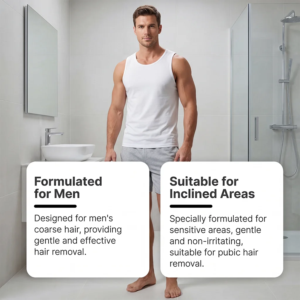 Hair Removal Cream for Men Painless Gentle Depilatory Cream Effective Body Hair Remover for Chest Arms Legs Smoothing Skin Qme