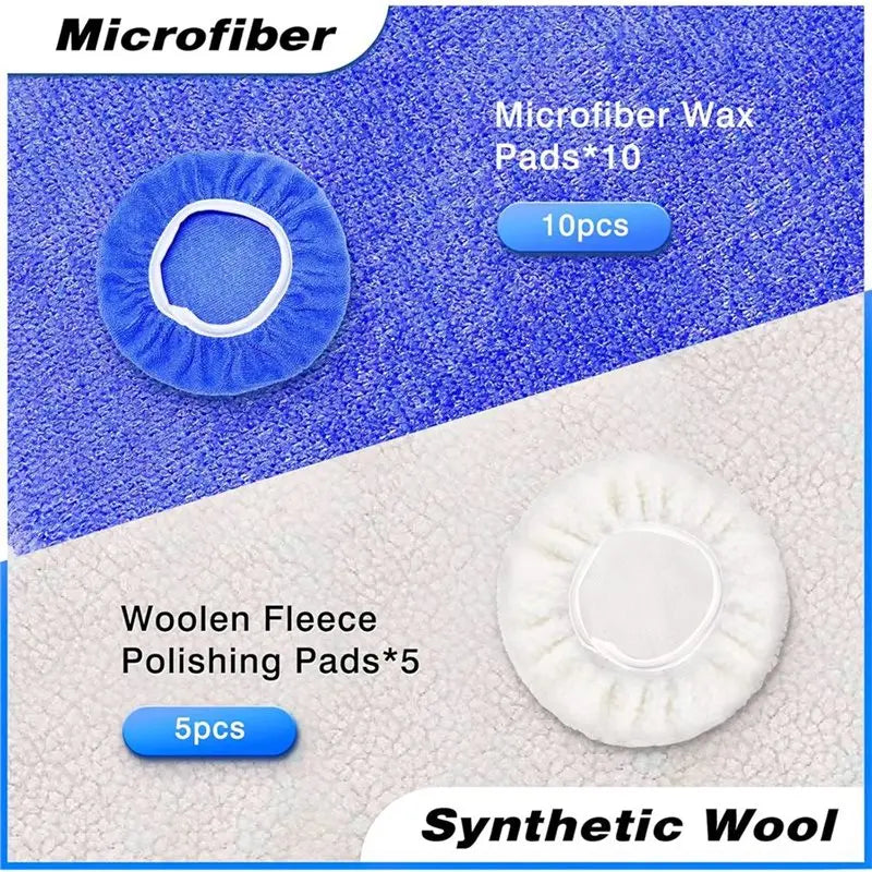 A02F-Car Detailing, 9 To 10 Inch Car Polisher Pad Bonnet, 15Pcs Car Polishing Bonnet Buffing Pads, 10Xmicrofiber+5Xwoollen Qme