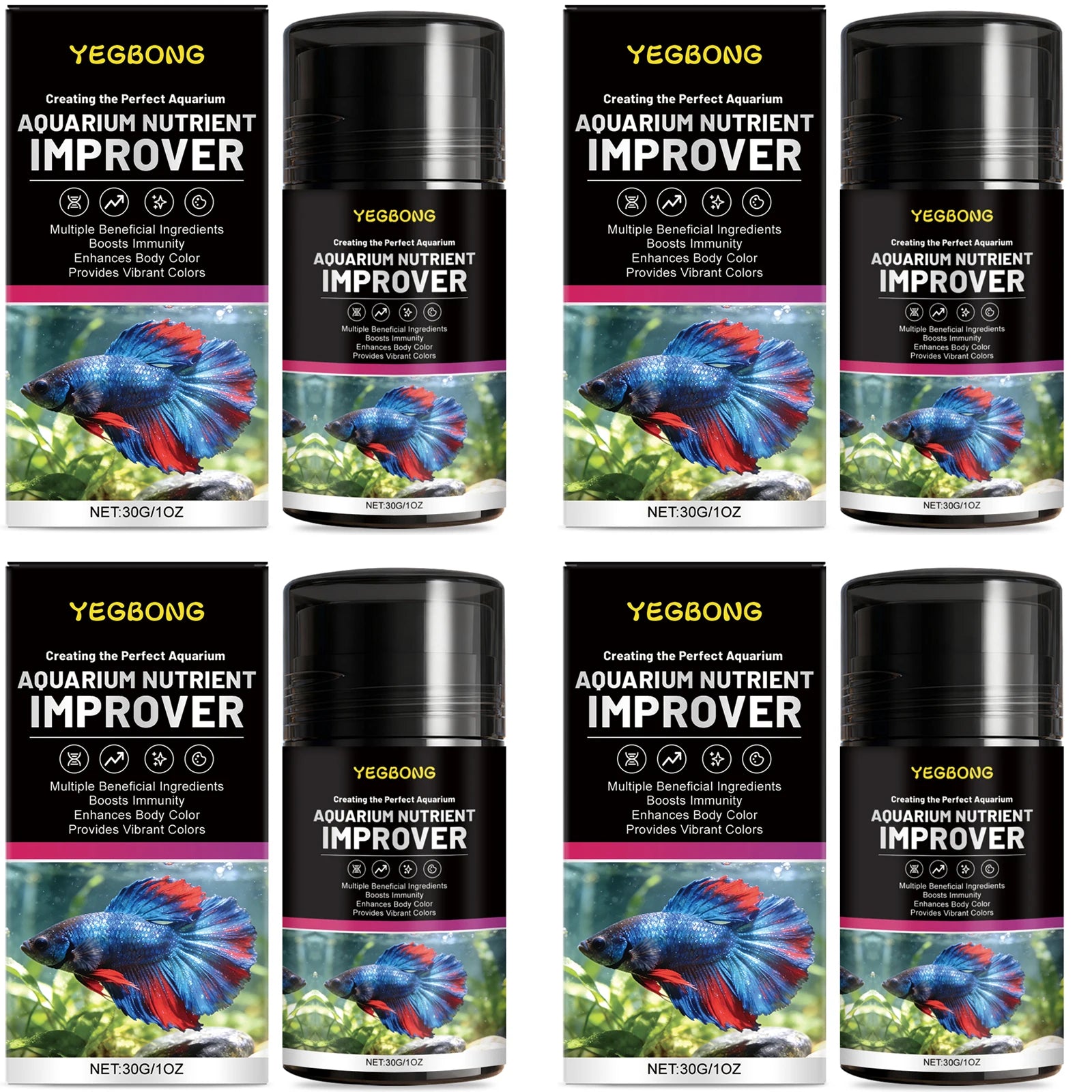 Aquarium Nutrient Improver Promoting Growth Supplement Natural Pigment Enhancing Color Boost Lmmunity Ornamental Fish Care Agent Qme 4 x 30g Boxed