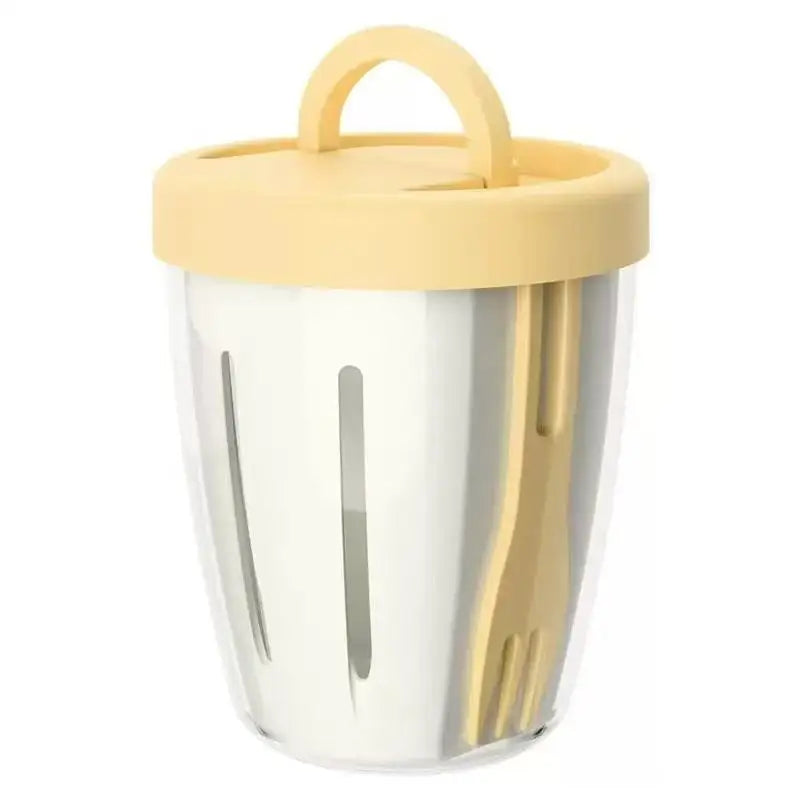 Cylindrical Salad Container Plastic Fruit Cup Fork Drainage Holes Qme Yellow