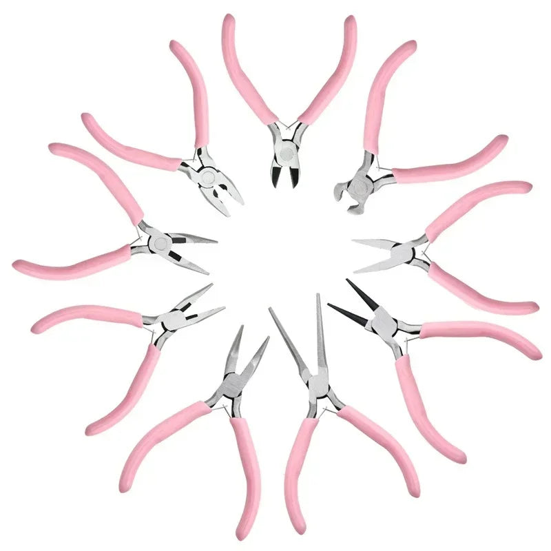 Cute Pink Color Handle Anti-slip Splicing and Fixing Jewelry Pliers Tools & Equipment Kit for DIY Jewelery Making Needlework Qme