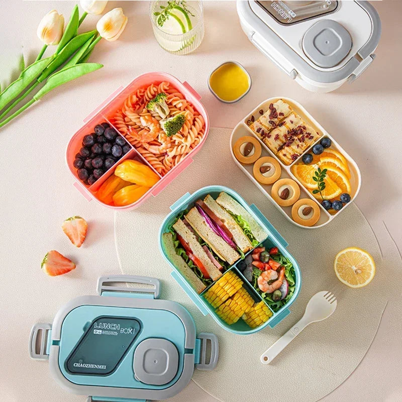 Portable Lunch Box Compartment Wheat Straw Bento Carrying Handle Qme
