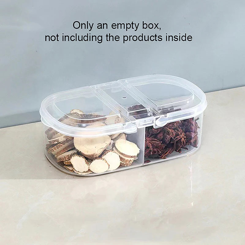 Kitchen Refrigerator Plastic Storage Jar Double Compartment Lid Food Qme Transparent