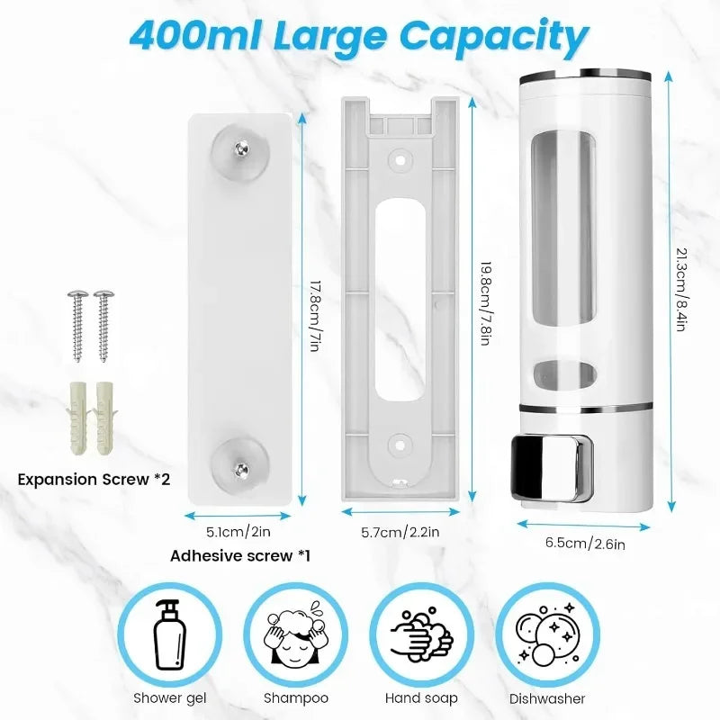 Liquid Soap Dispenser Wall Mounted Refillable Bathroom Kitchen Hotel Qme