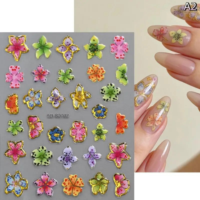 Blossom Floral Nail Stickers Bronzing 5D Spring Summer Petal Qme A2
