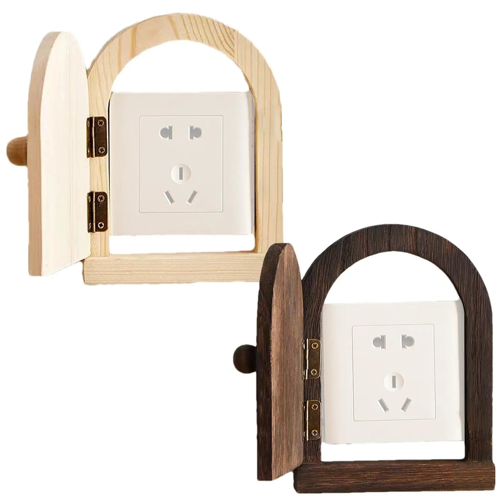 Electrical Outlet Cover Plates No Drilling Cover For Wall Panels Fairy Door Design Solid Wood Protective Cover Button Decoration Qme