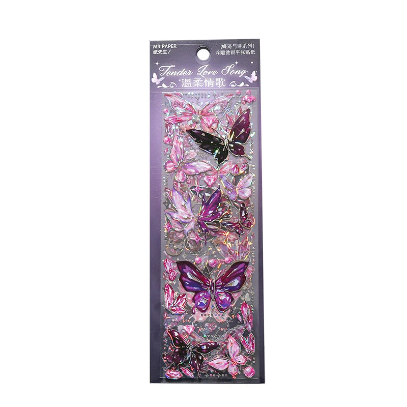 3 pcs laser Butterfly PET Stickers Decorative Diy Scrapbooking Collage material Planner Stationery Craft Supplies Qme