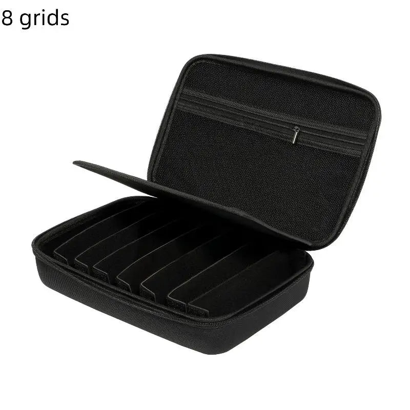 4/5/6/7/8 Compartments Adjustable Glasses Organizer Black Eyewear Case with Sturdy Dividers, Travel Sunglasses Storage Box Qme 8grids B