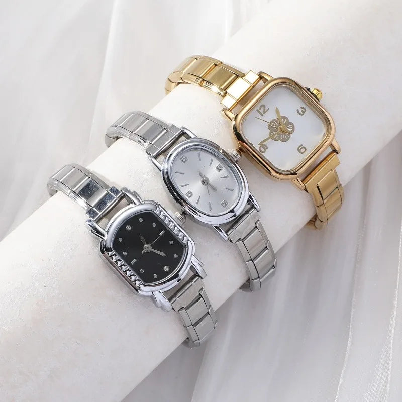 Fashion Women's Stainless Steel Square Flowers Watch Round Moon Sun High Quality Watch Bracelet For Friend Birthday DIY Bracelet Qme