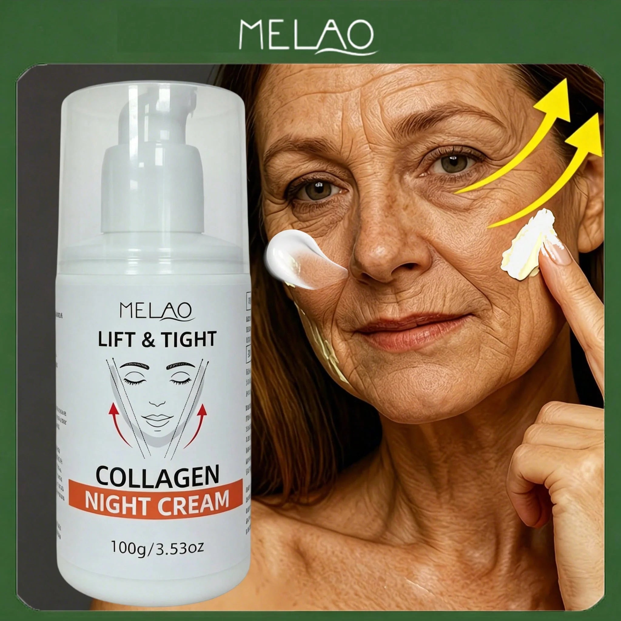 MELAO Lift & Tight Collagen Night Cream, Facial Moisturizer, Lifting Tightening Face Cream to Reduce Sagging & Smooth Wrinkles Qme