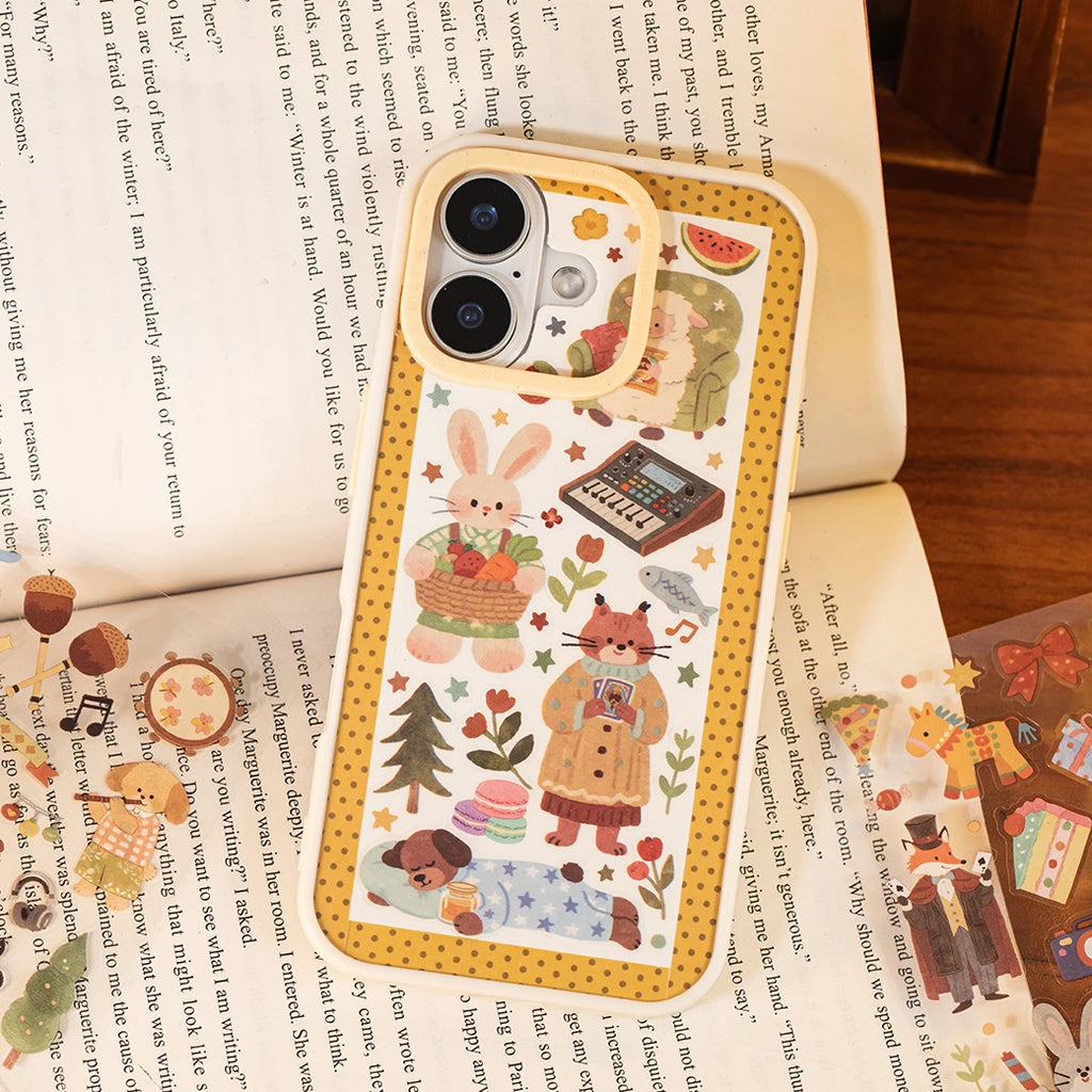 8 Sheets Cute Pets Theme PET Die-Cut Stickers for DIY Scrapbooking Guitar Phone Case Notebook Decoration Qme