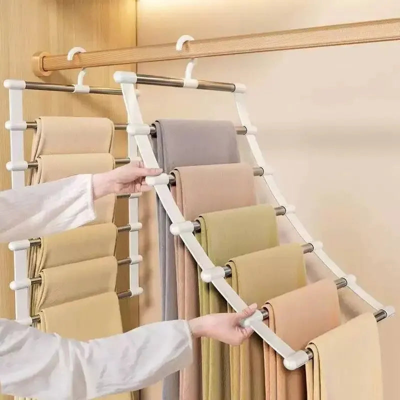 Multi-layer Pants Hanger Foldable Space Saving Clothes Rack Non-slip Qme
