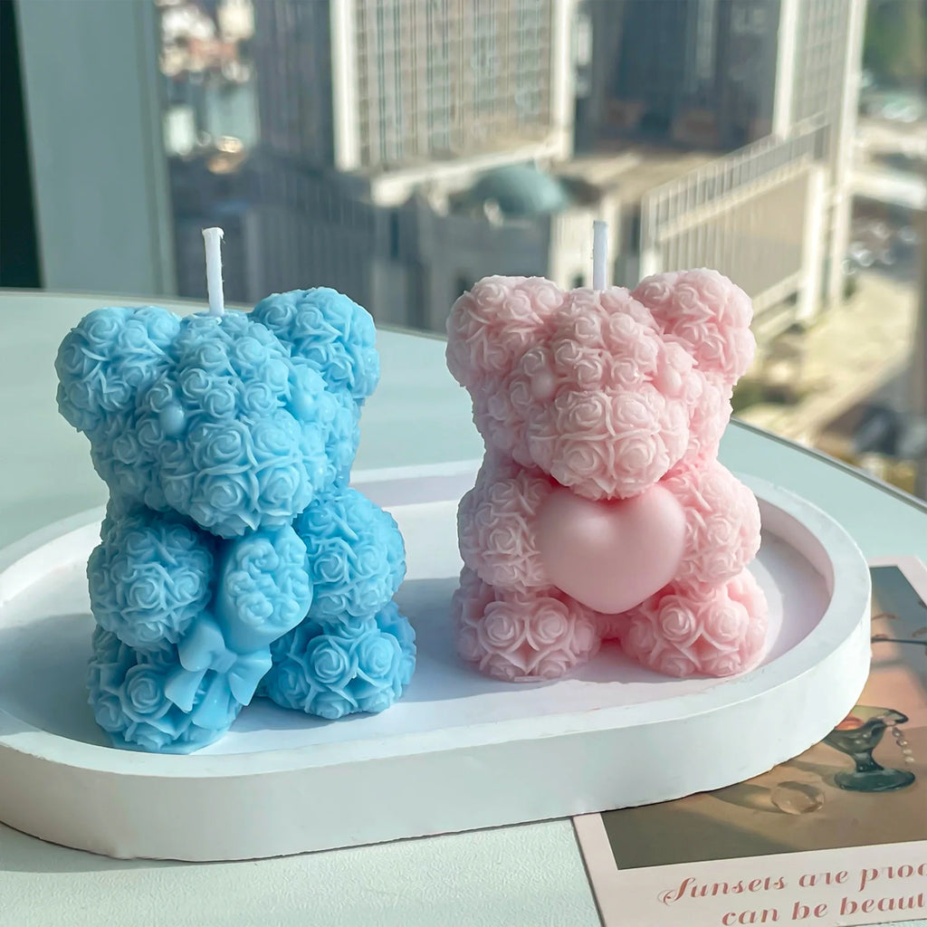 6-Piece Cute Rose Bear Scented Candle Atmosphere Ornament Valentine Gift for Women Home Decor Wedding Birthday Party Souvenir Qme