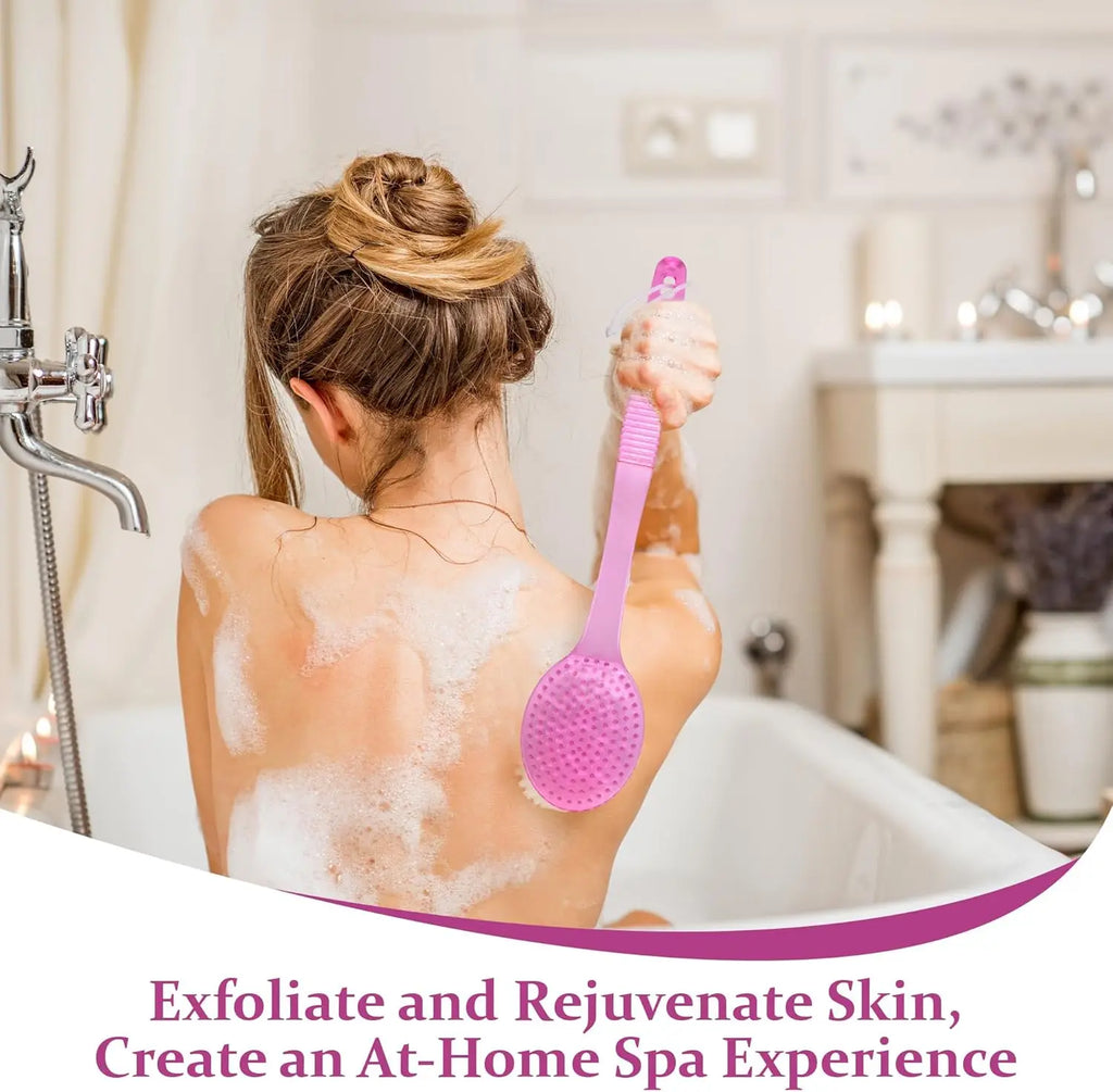 2 in 1 Multi-Purpose Bath-Brush Long Handle Back Scrubber Wet Dry Exfoliating Shower Sponge Skin Massage Tool Qme