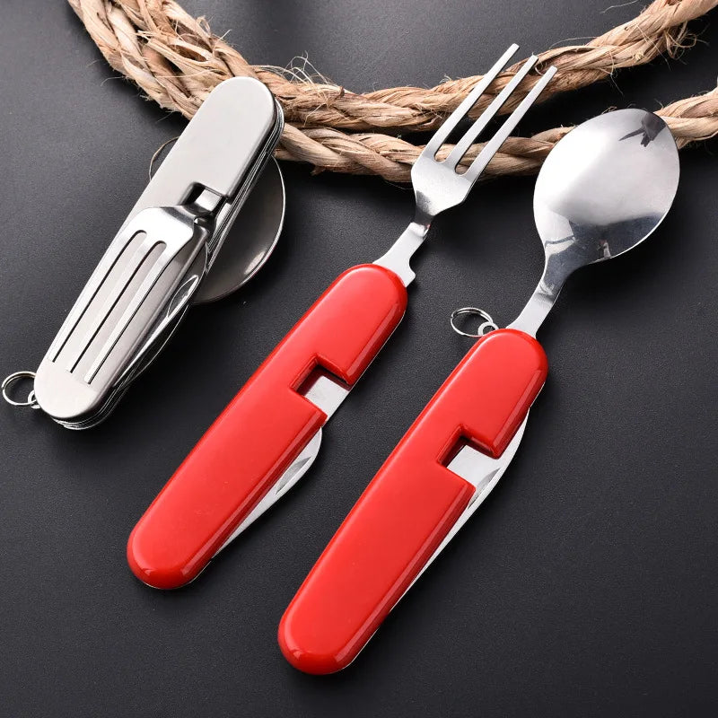 3 In 1 Folding Portable Cutlery Set Stainless Steel Spoon Fork Knife Combo Mini Compact Travel Camping Picnic Reusable Tableware Qme