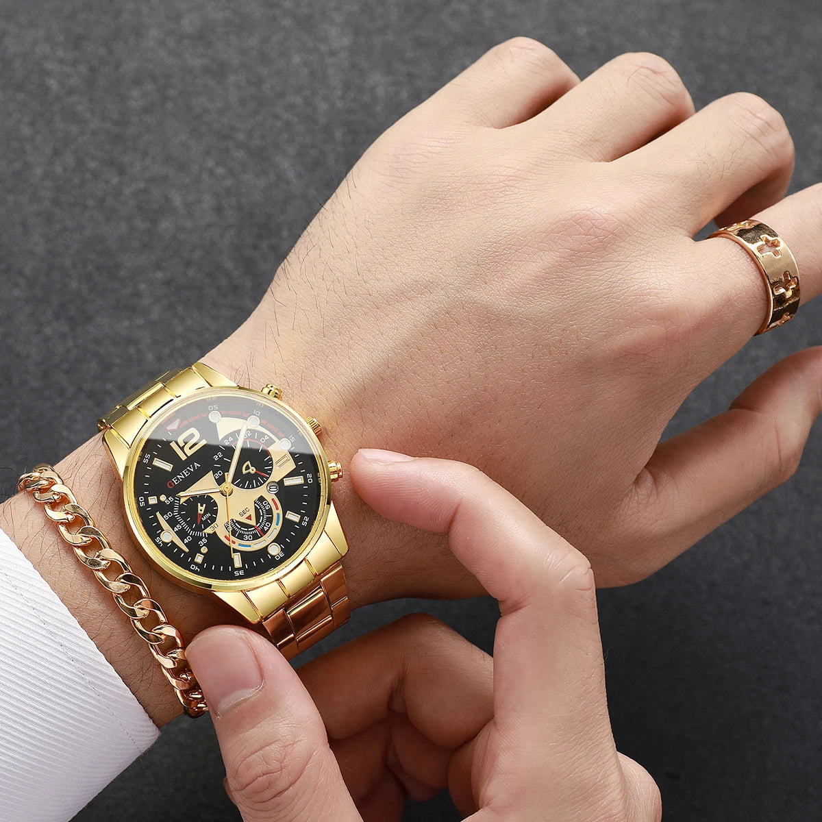 4 Pçs/set Homens Relógios de Negócios Moda Mostrador Árabe Relógio de Quartzo para Homens Relógio Conjunto de Jóias Reloj Hombre Qme
