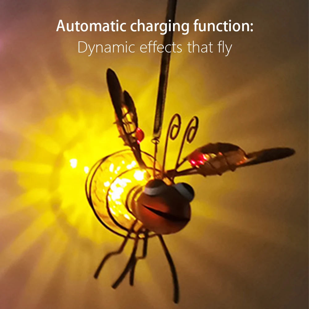 Solar-Powered Hanging Metal Bees Light Garden Decor Lady Sculpture with Bouncy Springs Summer Outdoor Art Decorations Qme