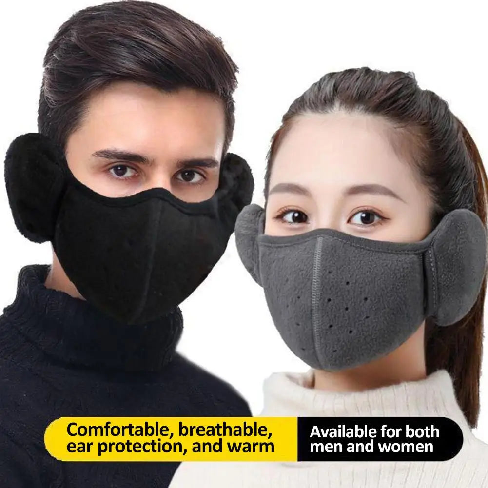 NEW Winter Fleece Earmuffs with Windproof Mouth Cover Unisex Warm Ear Warmer Breathable Face Mask for Outdoor Activities Qme