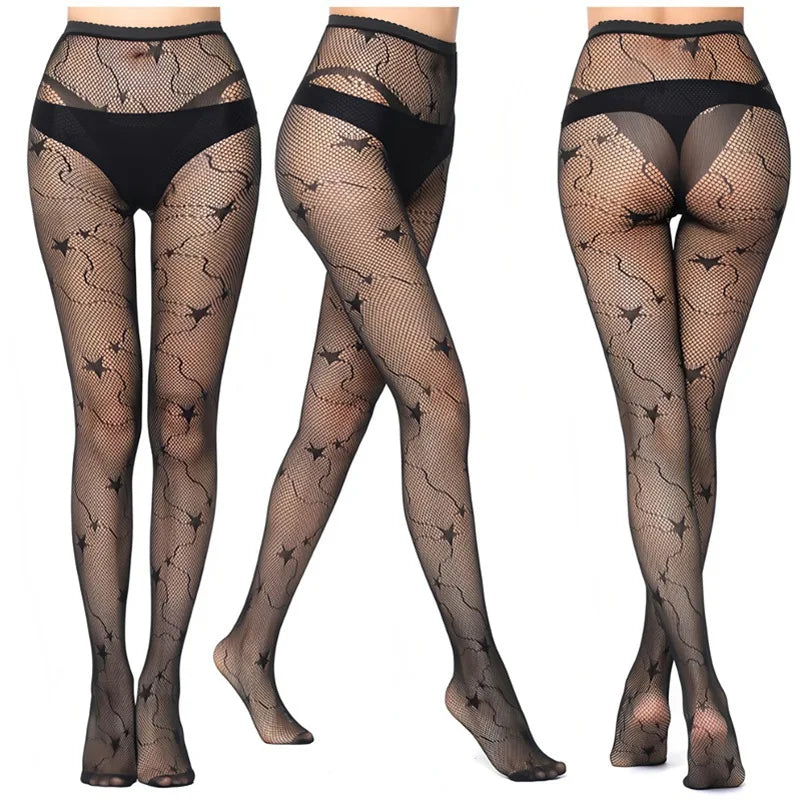 Women Sexy Fish Net Pantyhose Cosplay JK Gothic Fishnet Tights Stars Qme A10 One Size