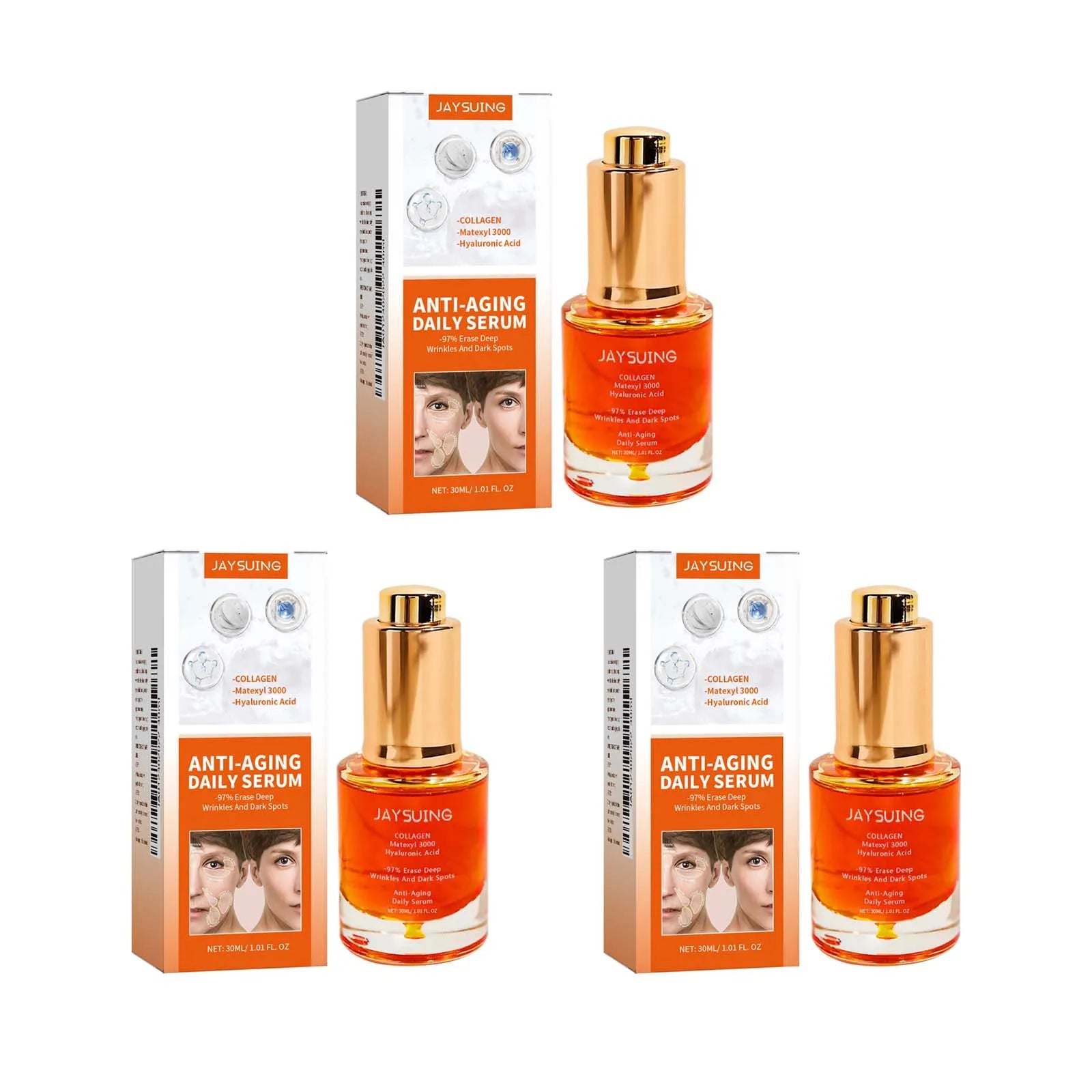 Collagen Firming Face Serum W-rinkles Removal Firming Lifting Anti A-ging Fade Fine Lines Essence Brighten Moisturizing Serum Qme 3Pcs 30ml Boxed