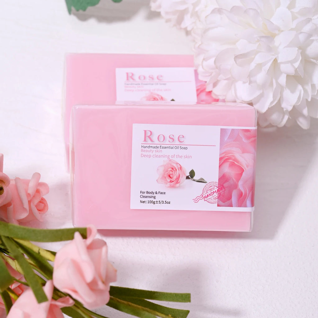 Handmade Rose Essential Oil Soap Olive Infused Skin Basic Cleaning Qme