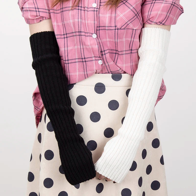 Women Long Fingerless Gloves Soft Female Glove Lolita Kawaii Mitten Qme