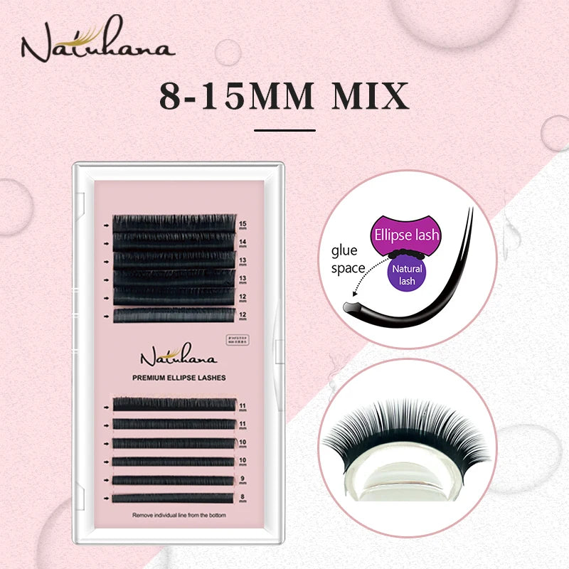 NATUHANA Eyelash Extension Premium Ellipse Flat Individual Split Tips Qme B 0.15MM 14mm