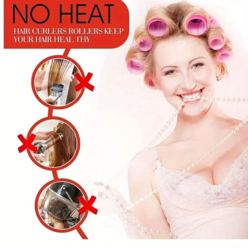 Self-adhesive hair curlers and clips set, consisting of 12 self-gripping curlers and 12 crocodile skin curling clips. Qme