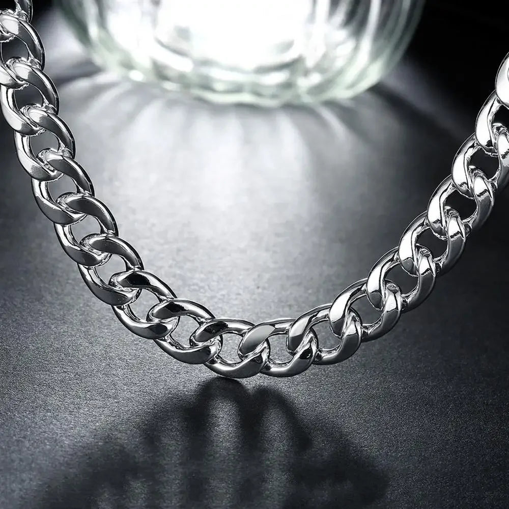 Wholesale 925 Sterling Silver Classic 10MM Figaro Chain Domineering Men's Necklace Bracelet Fashion Jewelry Set Couple Gifts Qme