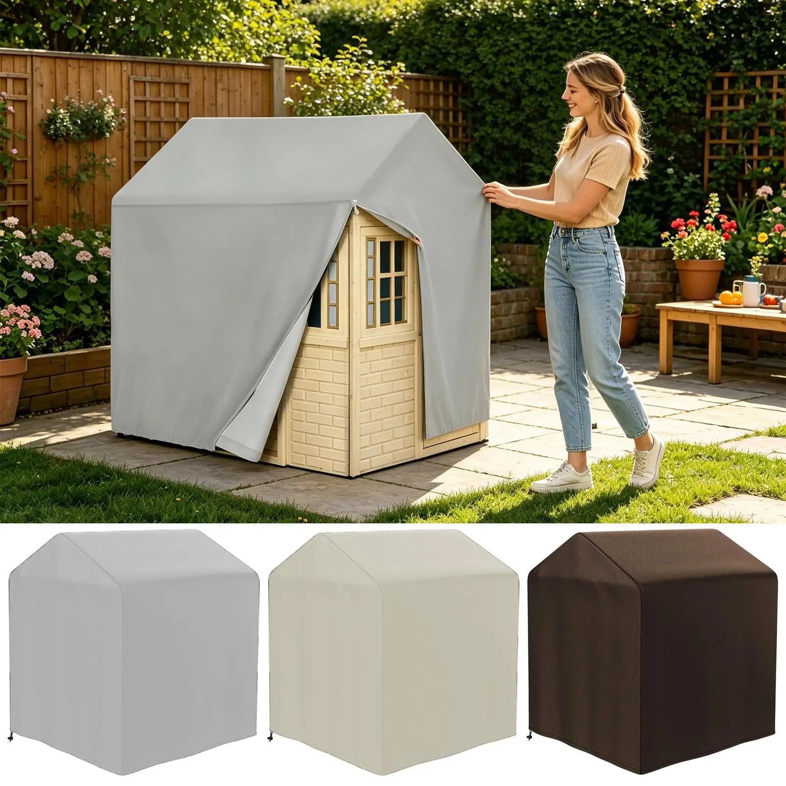 Playhouse Waterproof Tarp 210d Oxford Fabric With Drawstring Closure Outdoor Playhouse Cover For Patio Sports Parties Picnics Qme