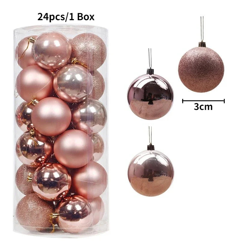 24pcs Christmas Ball Christmas Tree Decoration Ornaments for Home Decor Halloween New Year Navidad Pendant Ball Accessories Qme champagne-24pcs