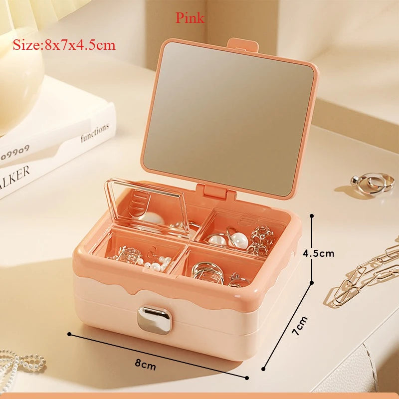 Portable Jewelry Organizer Mini Earring Necklace Ring Storage Box Jewelry Storage Case Small Accessory Organizer for Home Travel Qme