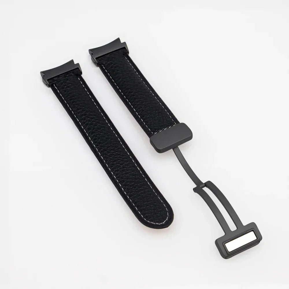 No Gaps Leather Band for Samsung Galaxy Watch 6 5 4 40mm 44mm 4/6Classic 46mm 42 43 47mm 5 Pro 45mm Magnetic Buckle Watch Strap Qme