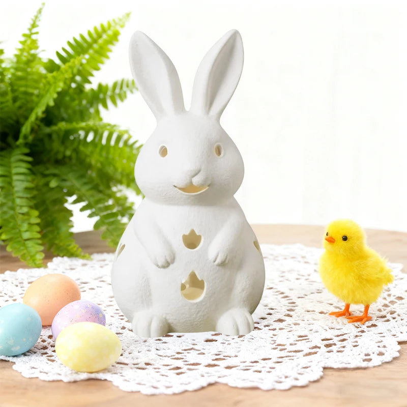 Easter Hollowed Out Rabbit Resin Candlestick, White Bunny Candle Holder, Home Decoration With Tea Light Opening Qme