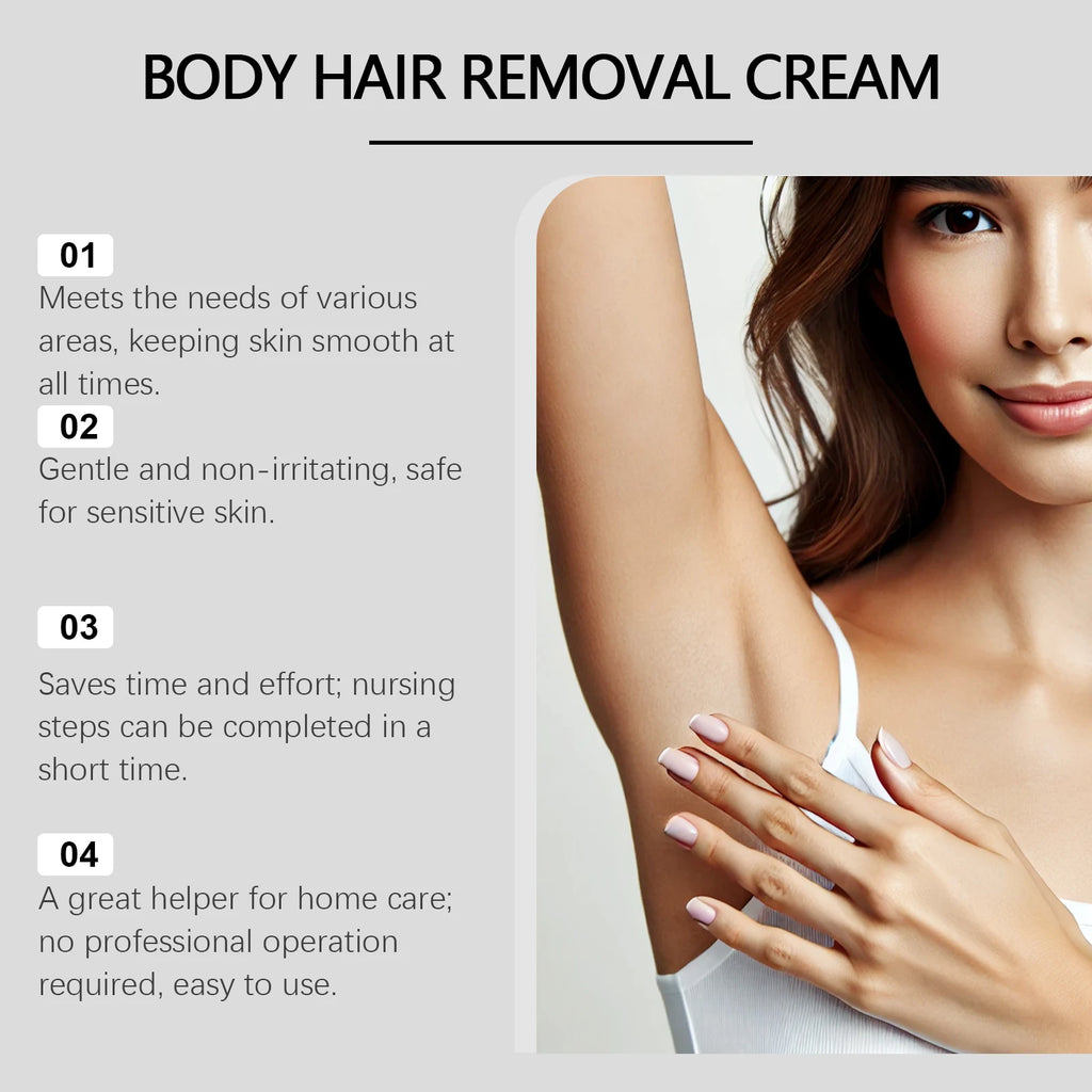 Body Hair Removal Cream Painless Depilatory Cream Moisturizing Smooth Skin for Legs Arms Underarms Stomach and Bikini Line Qme